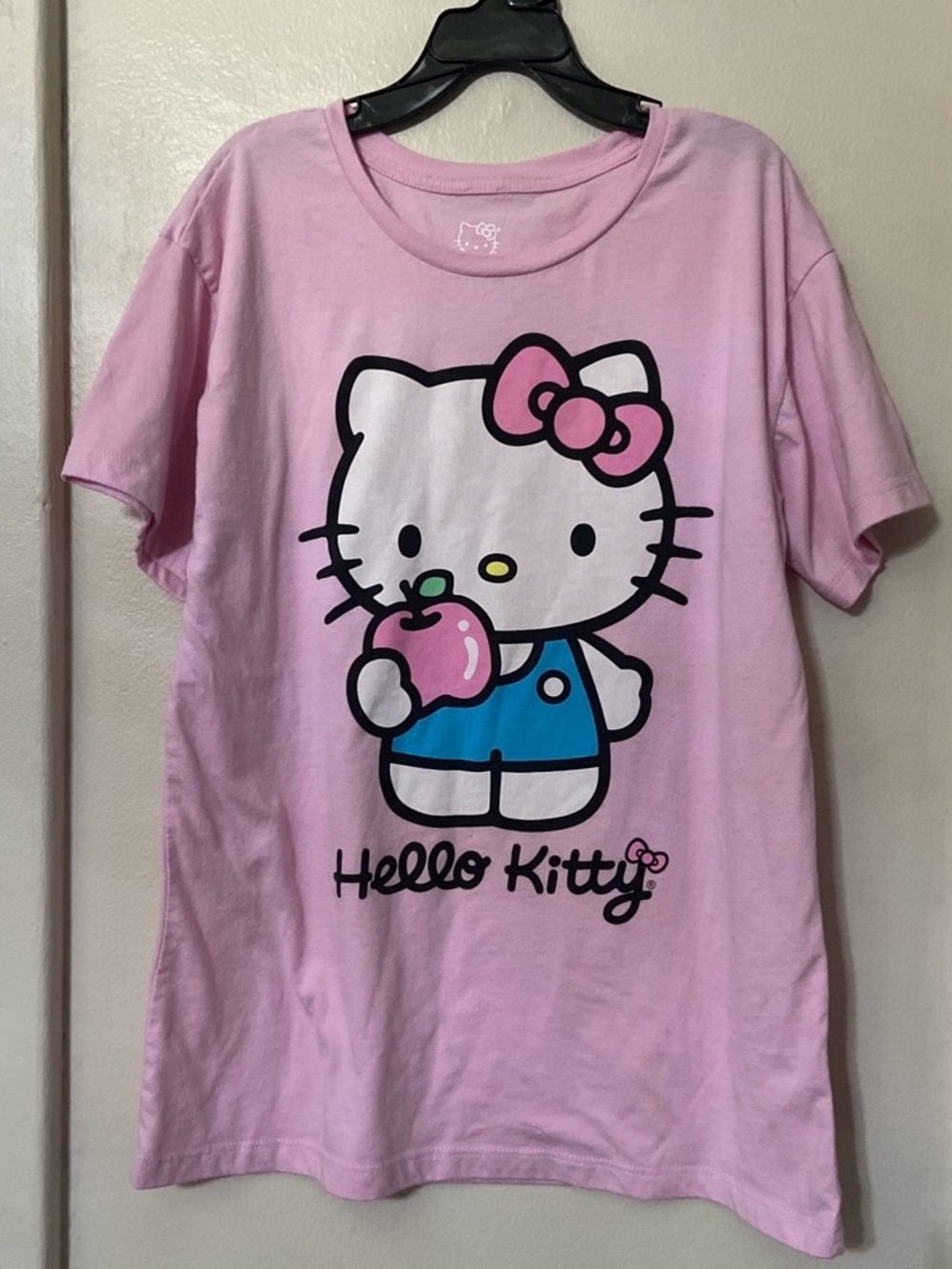 Hello Kitty Pink Tee with Blue Outfit and Apple Graphic